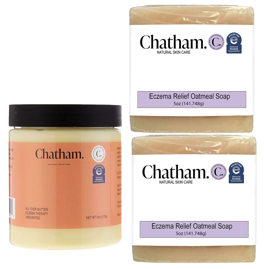 Chatham Natürliche Hautpflege über Butter Eczema Therapie 6oz und 2 x Eczema Relief Soap Bars 5oz Bundle | Mit kolloidal Gluten freie Oatmeal
