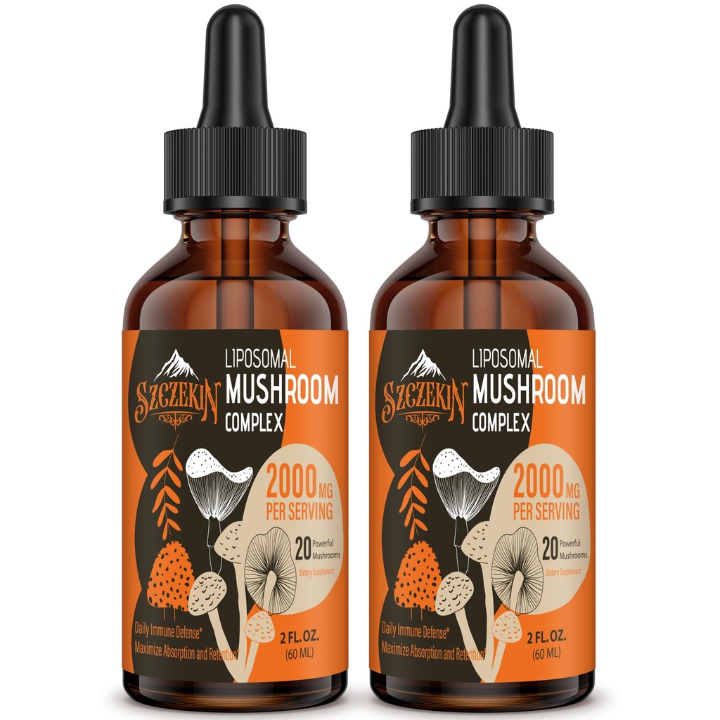 Drops complexes de champignons liposomiques 2000 MG - 20 extraits biologiques de champignons - Formule liquide avancée pour l'immunité, la cognition et la mémoire - Lions Mane Supplément, Reishi, Cordyceps, Chaga, 60 portions