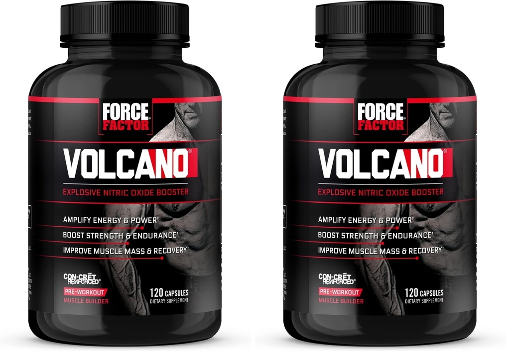 Kraftfaktor Volcano Pre Workout Nitric Oxid Booster Ergänzung für Männer mit Kreatin und L-Citrulline zu erhöhen und Energie, helfen Muskel, bessere Pumpe und Workout, 120 Kapseln (Pack von 2)