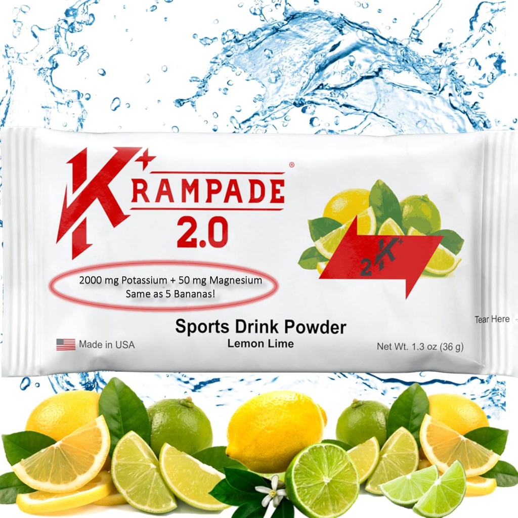 Krampade Potassium Magnesium Supplement Elektrolyte Pulver - 50 mg Mag + 2000 mg K, >2X Mehr als Coconut Water | Cramp Relief | Hydratationspakete