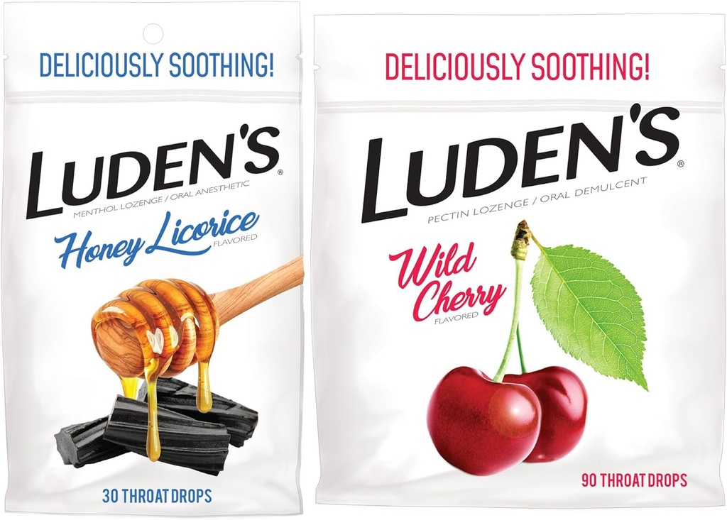 Ludens Throat Tropfen, Sore Throat Relief, Wild Cherry Flavor, 90 Graf & Honey Licorice Flavor, 30 Graf