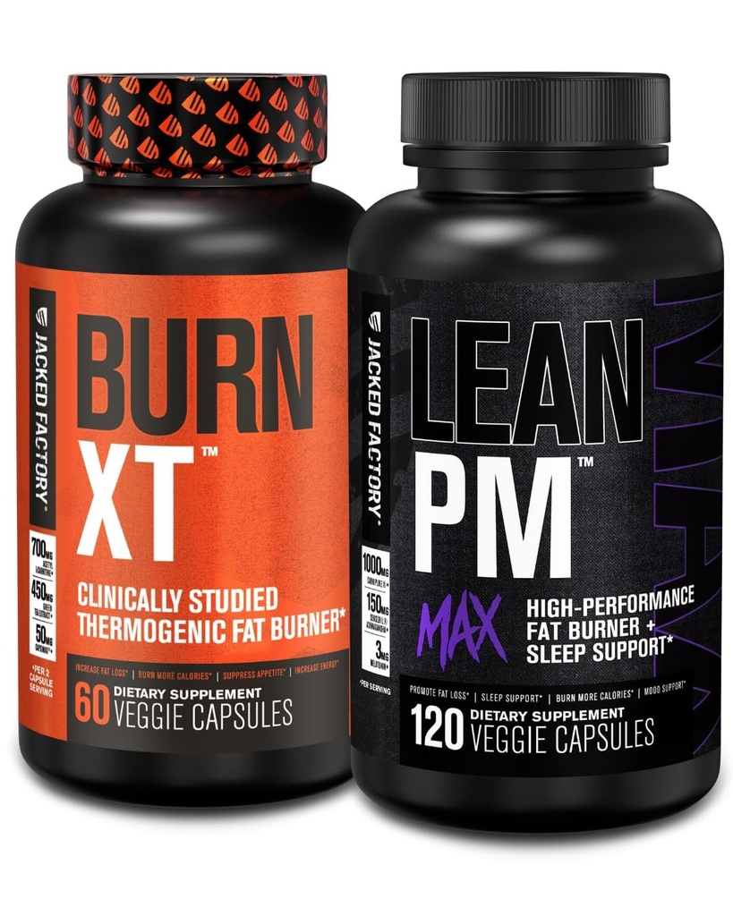 Jacked Factory Burn-XT Klinisch untersucht Thermogenic Weight Loss (60 Kapseln) - Lean PM MAX Sleep Aid (120 Kapseln) für Appetite Suppression (180 Kapseln)