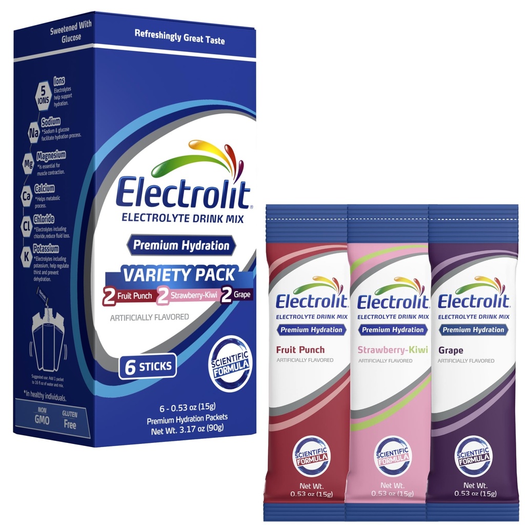 Elektrolyt-Pulver-Packets, Vielfalt 8 Pack, Pulverte Hydration-Packets für Dehydratation & Rehydration, Post Workout Flavored Hydrating Drink Mix, Gluten Free Water Enhancer Sticks