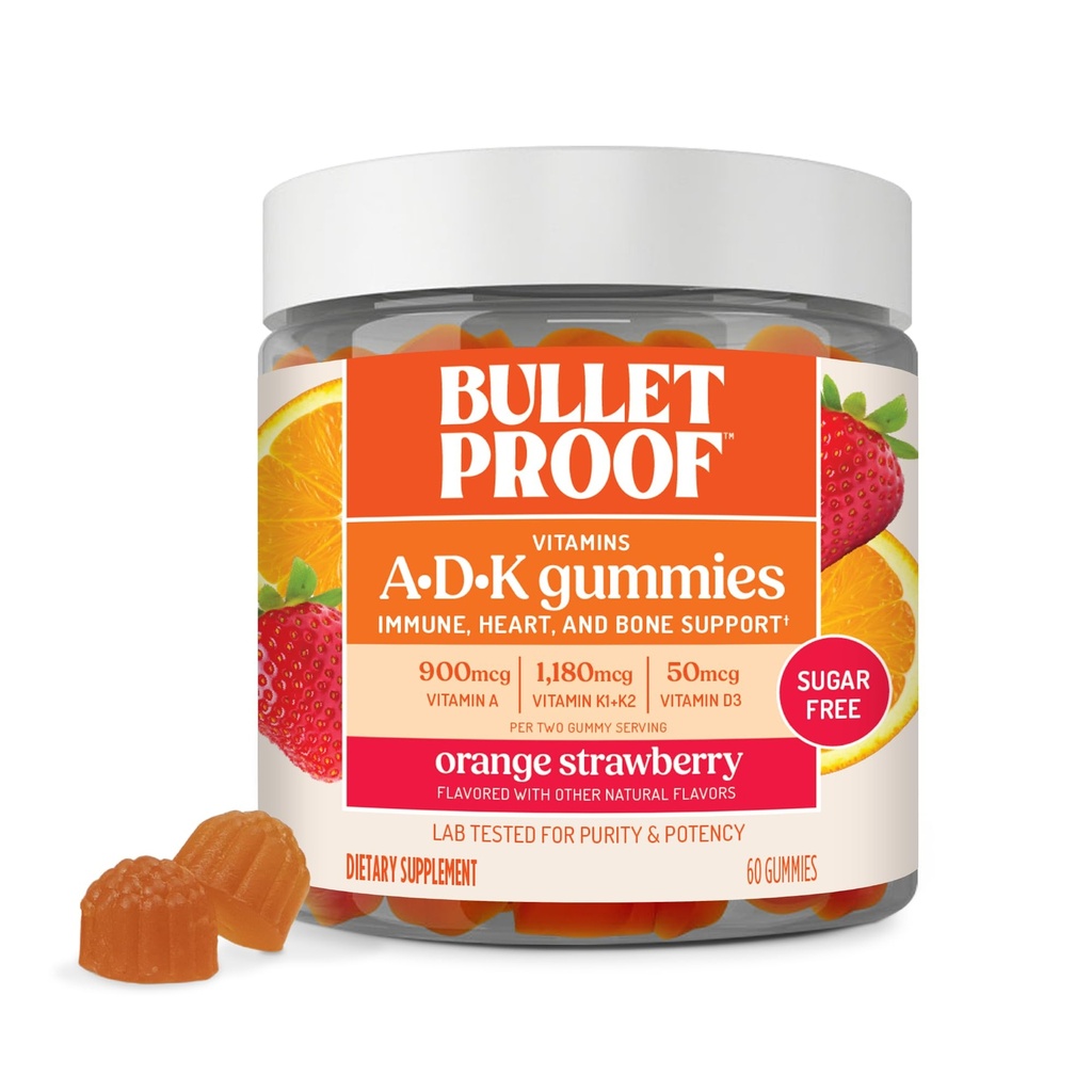 Vitamines de fraise orange sans sucre à l'épreuve de la balle A+D+K Gummies, 60 Compte, supplément de kéto pour le coeur, os et immunitaire support, nouvelle et améliorée formule et texture, emballage mai Varier