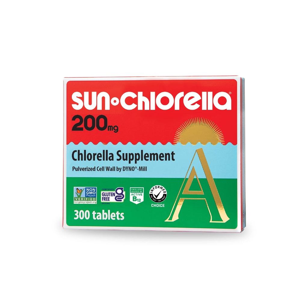Sun Chlorella 200 mg Green Algae Superfood Supplement - Pulverisierte Zellwand - Chlorophyll, CGF, Active B12, Eisen, Protein - Non-GMO - 300 Tabletten