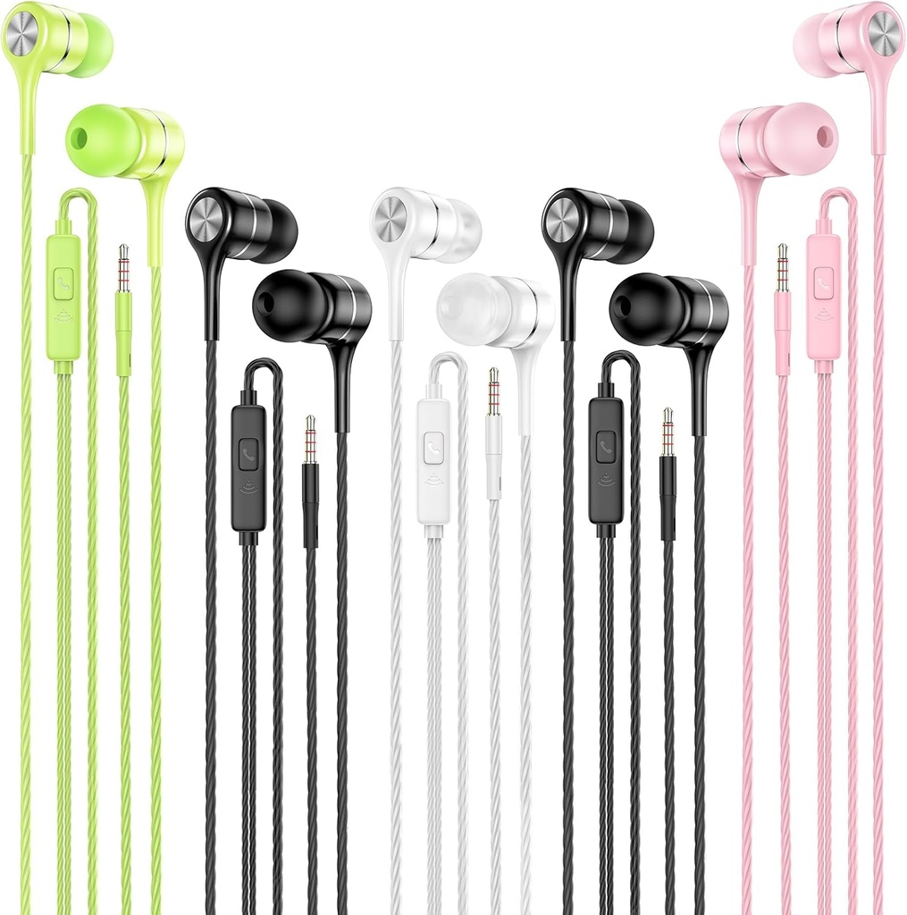 Ecouteurs filaires avec Microphone 5 Pack, casques dans l'oreille avec basse lourde, écouteurs de haute qualité de son compatibles avec iPad, Ordinateur portable, MP3, Smartphones Android, convient à tous les 3,5mm Jack Device