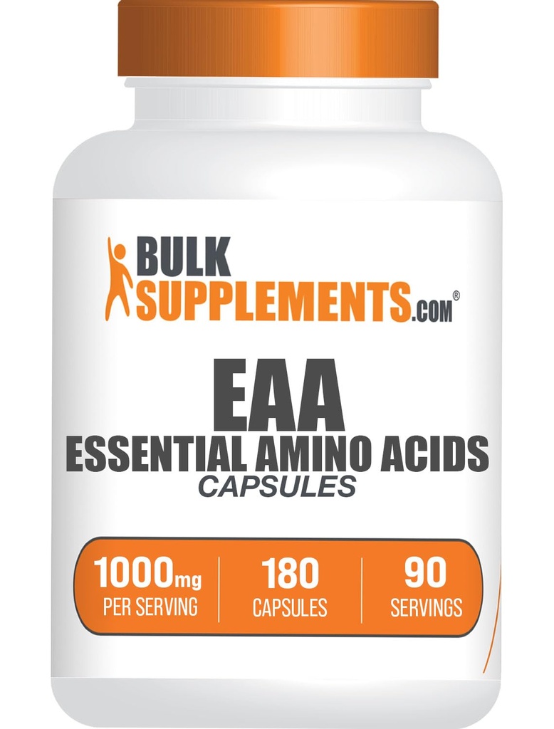 BulkSupplements.com Capsules d'acides aminés essentiels (AEA) - Supplément d'acides aminés - AEA Acides aminés - Capsules d'AEA - 1000 mg Servant - Approvisionnement de 90 jours (180 Capsules de gélatine)