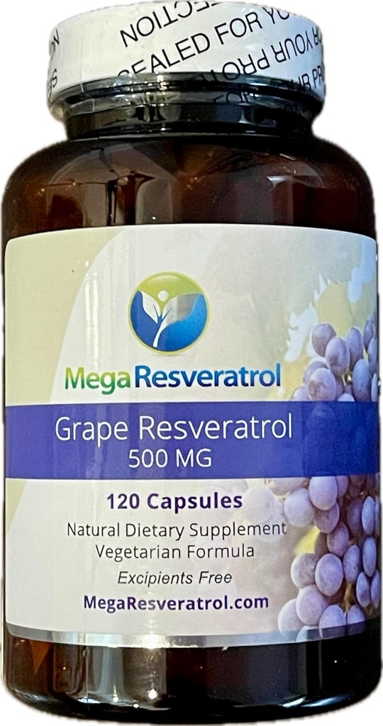 Mega Resveratrol Red Grape Skin, Piceid Resveratrol, Wasser-Soluble/High Absorption/Boosts Nitric Oxid. 500mg pro Kapsel. Reinheit zertifiziert. NO Toxic “inaktiv” Zutaten. Keto, Vegan, Non-GMO.