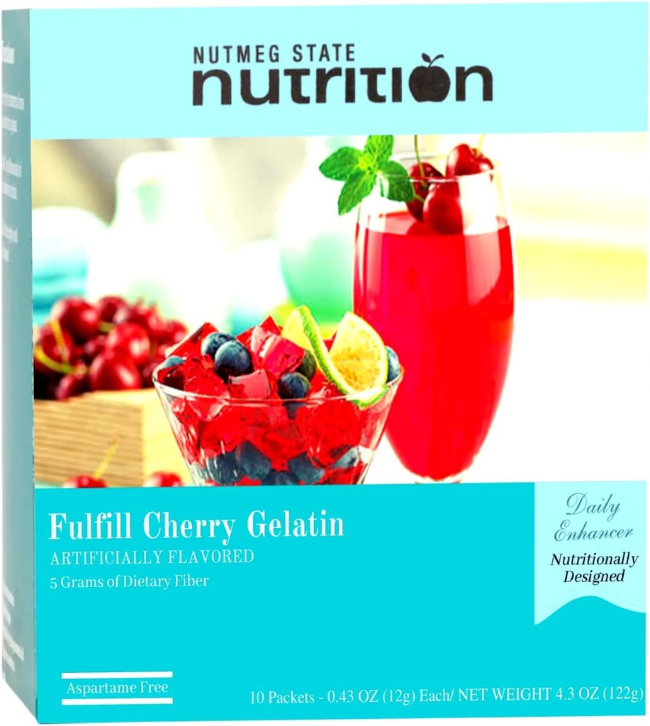 Nutmeg State Nutrition – High Fiber Drink Mix, Low Calorie, Fat Free, Decaffeinated, Sugar Free, Natural Flavored, Ideal Protein Kompatibel, Aspartame Free, 10 Portionen pro Box (Cherry Gelatin)