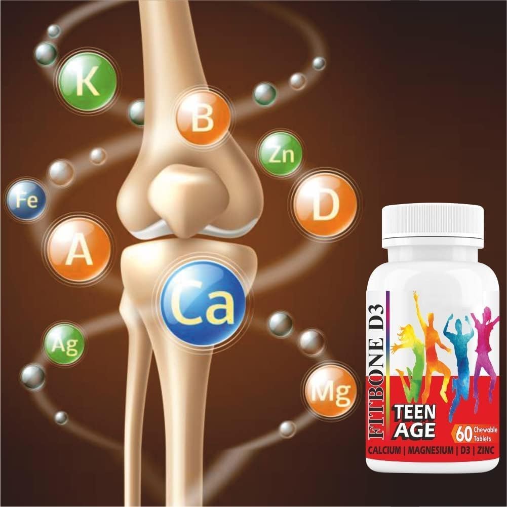 Minton Well-C Fitbone d3 Calcium pour les enfants Adolescents avec de la vitamine D au zinc de magnésium et B12 pour les os forts.