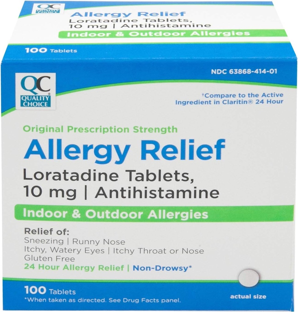 Qualität Wahl 24 Hour Allergy Medicine, Non-Drowsy Relief für Indoor & Outdoor Allergien, Loratadine 10mg Antihistamin, für Relief von Niesen, Runny Nose, Itchy & Watery Eyes, 100 Count