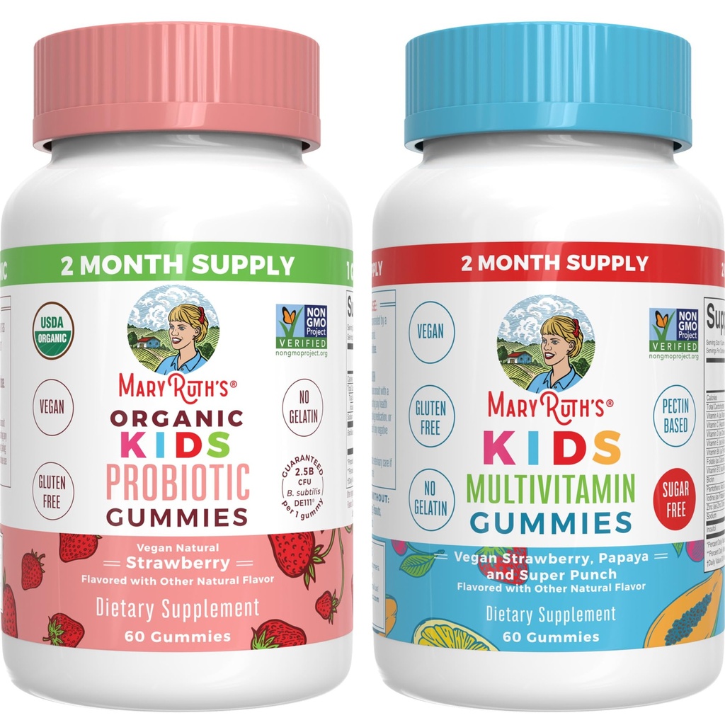 MaryRuth Organics Multivitamin und Probiotic Gummies (Strawberry) für Kinder | Clean Label Project Verified® | Vitamine für Gut Gesundheit, Immunität, & Overall Wellness | Vegan, Non-GMO, Gluten Free