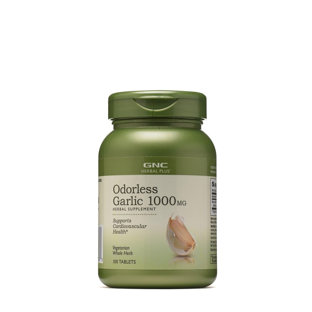 GNC Kräuter Plus Odorless Knoblauch 1000mg Supplement, Vegetarisch, unterstützt Herz-Kreislauf-Gesundheit, 100 Servierungen