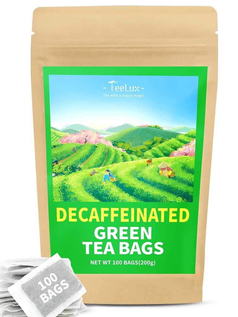 TeeLux Decaf Grüne Teebeutel, Reiner dekoffeinierter Grüner Tee, Super Antioxidant, 100 Count Teebeutel für Heiß & Iced Tee