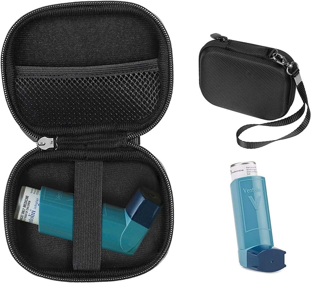 CaseSack Asthma Inhaler Halter Hülle, Kompakte und robuste Hülle für Handy Inhalator für Erwachsene und Kinder, mit Zimmer für Pillen und andere Essentials (schwarz)