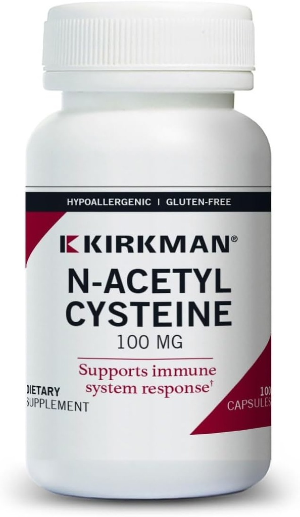 Kirkman N-Acetyl Cystein100 mg - Allergiker || NAC || 100 Vegetarische Kapseln || Gluten und Casein Free || Antioxidant || Unterstützt Immunsystemantwort.