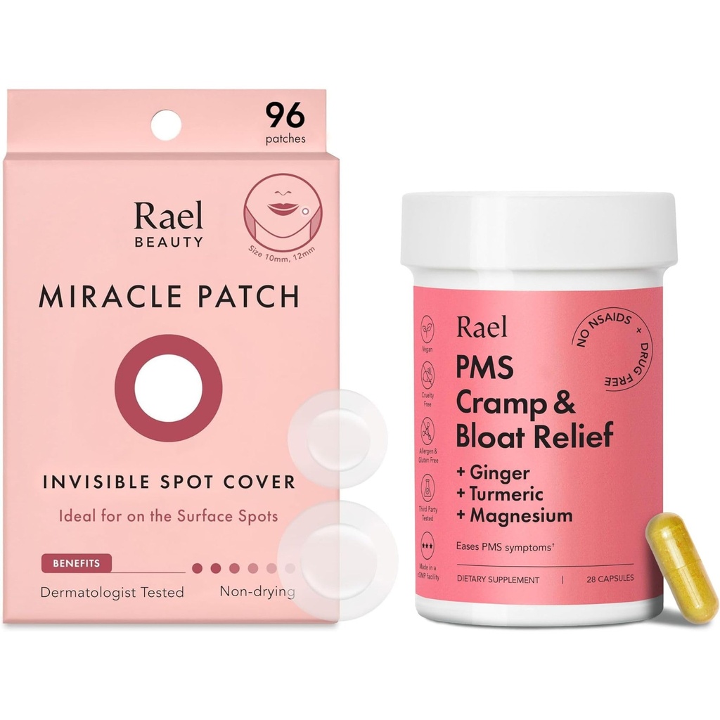 Rael Bundle - Invisible Spot Cover Pimple Patches (96 Count) & PMS Supplement für Damen (28 Kapseln)