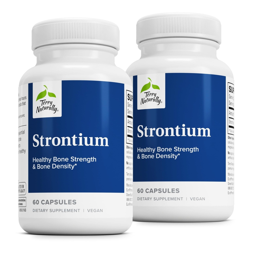 Terry Naturally Strontium - Knochen-Gesundheit & Stärke-Unterstützung - Ergänzung mit Vegan-Kapseln - mit Strontium-Zitrat für Superior-Absorption - 60 Kapseln (Pack von 2)