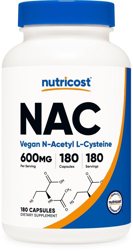 Nutricost N-Acetyl L-Cystein (NAC) 600 mg, 180 Kapseln - Nicht-GVO, glutenfrei