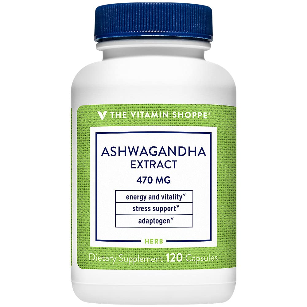 The Vitamine Shoppe Ashwagandha Extract 470MG - Supplément à base de plantes qui apporte énergie et vitalité, aide à la gestion du stress (120 capsules)