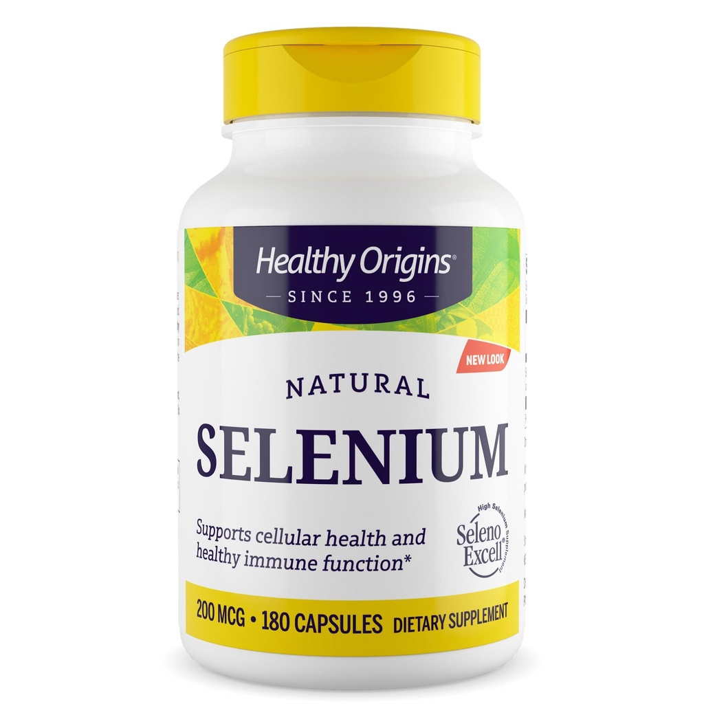 Origines saines Sélénium 200 mcg, 180 Capsules - SelenoExcell haute biodisponibilité Sélénium fermenté biologiquement - Supporte la fonction du système immunitaire, la santé thyroïdienne et le soutien cellulaire sain