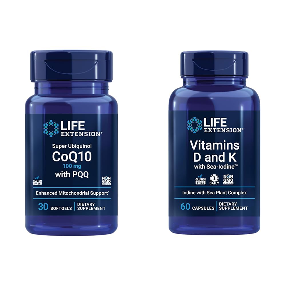 Life Extension Super Ubiquinol CoQ10 mit PQQ, CoQ10, PQQ & Vitamine D und K mit Sea-Iodin, Vitamin D3, Vitamin K1 und K2