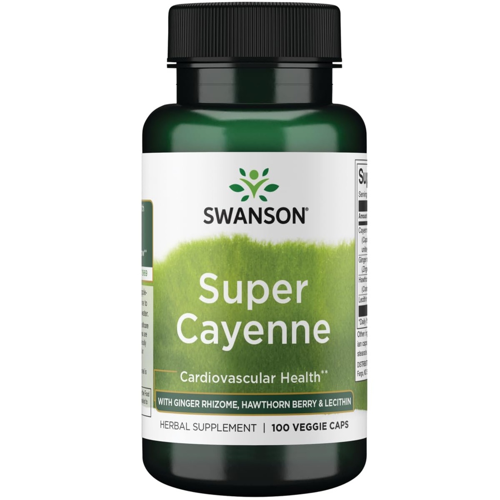 Swanson Super Cayenne - mit Ginger Rhizome, Hawthorn Berry & Lecithin 100 Veg Caps