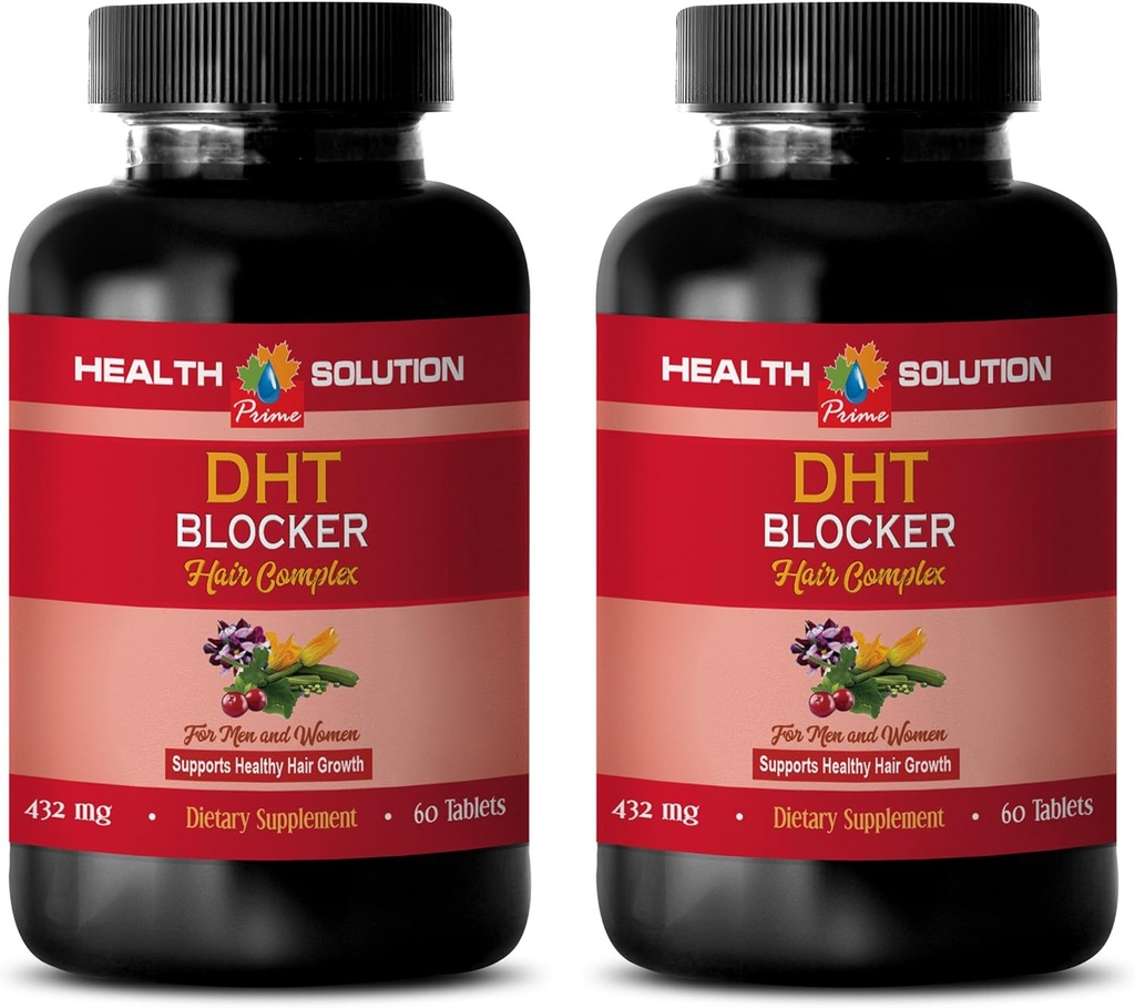 Haarwachstum Haar Vitamine ohne Biotin - DHT Blocker Hair Complex - für Männer und Frauen - Unterstützt gesundes Haarwachstum - Sägen Palmetto Extrakt Kapseln - 2 Flaschen 120 Beschichtete Tabletten