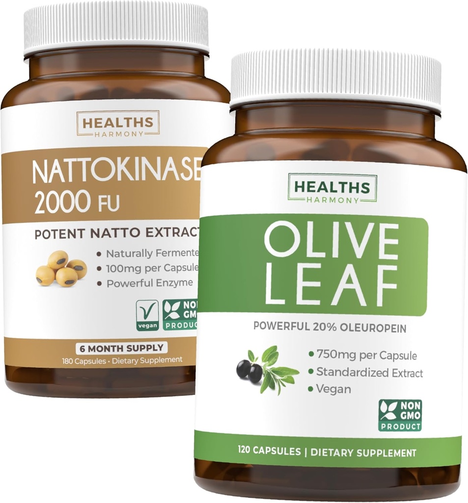 Nattokinase & Olive Leaf (6-Monats-Versorgung) Flow & Wellness Mix - Nattokinase 2000 FU Powerful Natural Fermented Soybeans (6-Monats-Versorgung) & Olive Leaf Extract Super Strength with 20% Oleuropein