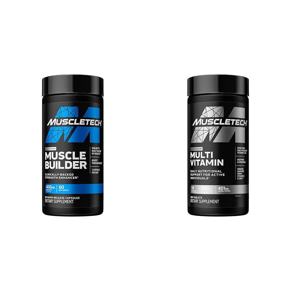 MuscleTech Muscle Building & Multivitamin Supplement Bundle - Nitric Oxid Booster und Muskel Gainer mit 400mg Peak ATP, 60 Pillen & Platinum Multivitamin, 180 ct