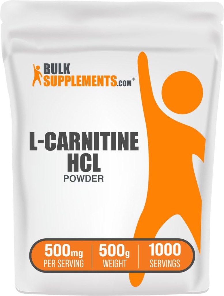 BulkSupplements.com L-Carnitin HCl Pulver - Carnitinergänzung, Carnitinpulver, L-Carnitin 500mg - Unflavored & Glutenfrei, 500mg pro Servierung, 500g (1,1 lbs) (Pack von 1)