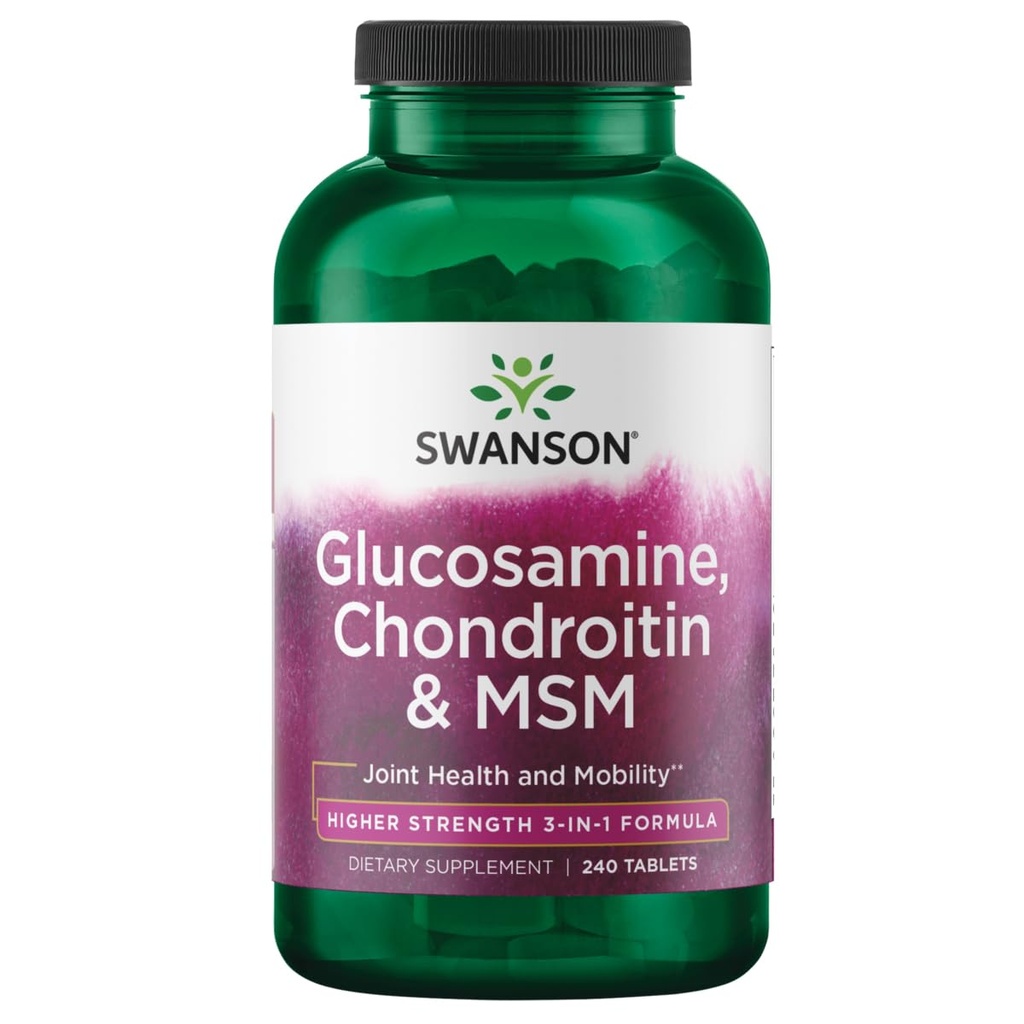 Swanson Glucosamine Chondroïtine MSM (méthylsulfonylméthane) Formule 3-en-1 Mobilité articulaire Flexibilité Confort Cartilage Tissu conjonctif Soutien de la santé Supplément alimentaire 240 Comprimés (Tabs)