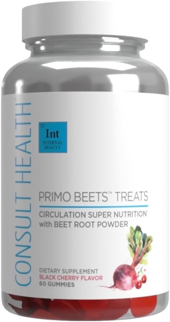 Consult Health - Primo Beets Treats Gummis - Zirkulation Super Nutrition mit Rübenwurzelpulver - Schwarze Kirsche Flavor