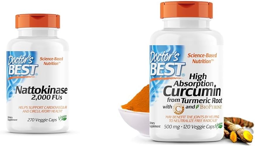 Arzt BEST Nattokinase, Non-GMO, Vegan, Glutenfrei, 270 Veggie Caps & DRB-00107 Hohe Absorption Curcumin aus Kurkumawurzel mit C3 Complex & BioPerine 500mg