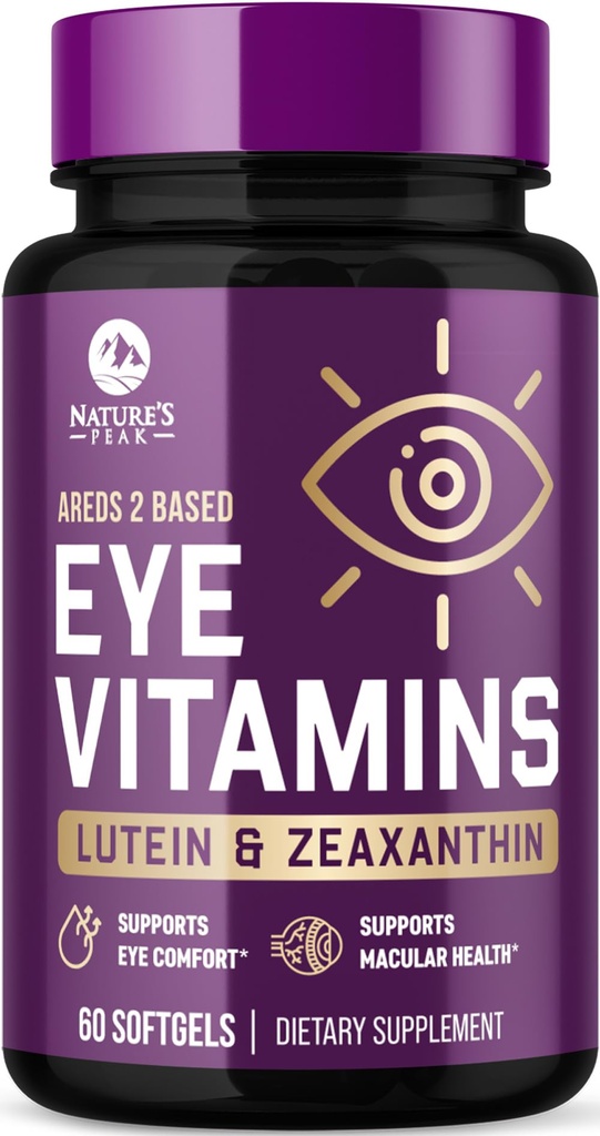 Vitamines oculaires et supplément minéral - Contient du zinc, du cuivre, de la lutéine et de la zéaxanthine, soutient la souche des yeux secs, la santé de la vision pour les adultes, les pilules et suppléments de soins oculaires véganes - 60 capsules