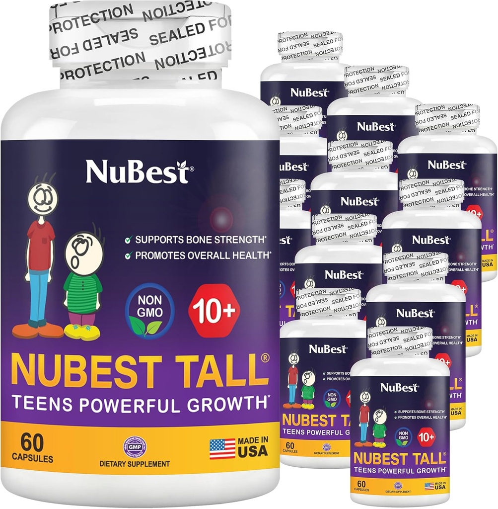 NuBest Tall 10+ Premium Bone Strength Formula, amélioration de l'immunité et de la santé globale pour l'âge 10+ avec Calcium, Vitamine D3, Vitamine K2, et Multivitamines Pack 12