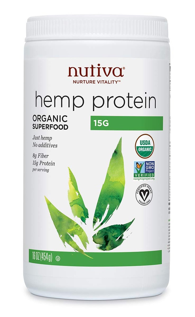Nutiva Protéine de chanvre biologique traitée à froid provenant d'organismes non génétiquement modifiés, graines de chanvre canadiennes d'élevage durable, 15 G, 16 onces