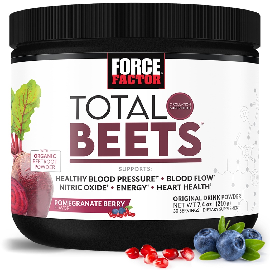 Kraftfaktor Total Beets Getränk Mischung Superfood-Pulver mit Nitrate zur Unterstützung von Zirkulation, Blutfluss, Stickstoffmonoxid, Energie, Ausdauer und Stamina, Herz-Kreislauf-Ergänzung, 30 Portionen