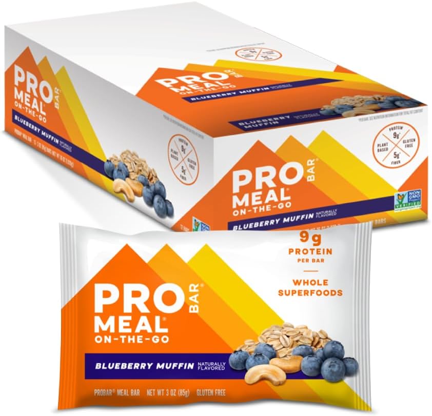 PROBAR - MEAL Bar, Blueberry Muffin, Non-GMO, Glutenfrei, Gesund, Pflanzenbasiert, Ganzwertig Zutaten, Natürliche Energie (12 Zähler)