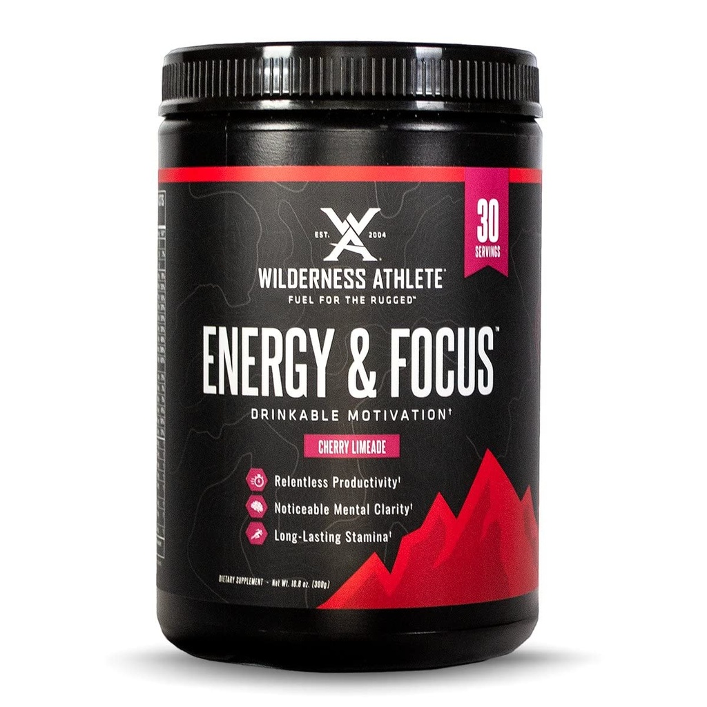 Wilderness Athlete - Energy & Focus | Energy Pre Workout für Damen und Herren - Energy Powder Drink Mix mit natürlichem Koffein - Low-Carb, Zero Sugar Workout Powder - 30 Servierwanne (Cherry Limeade)