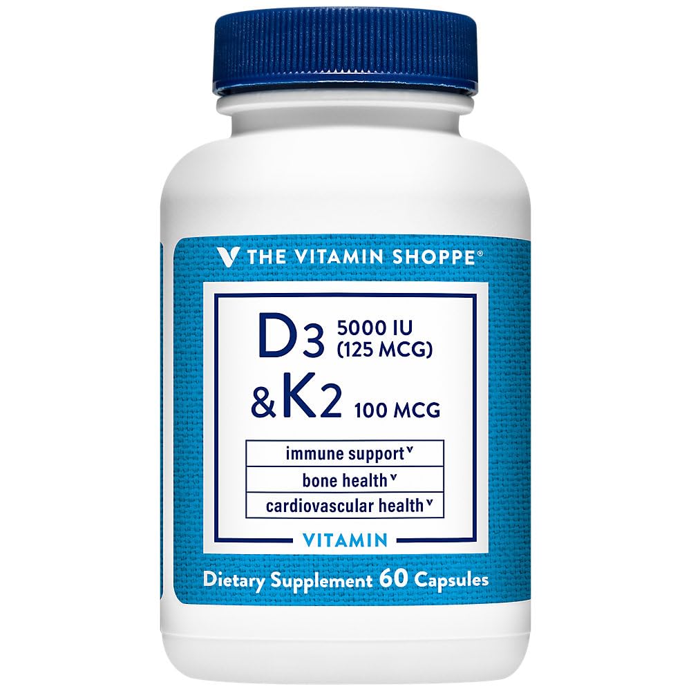 Vitamine D3 & K2 - Soutien immunitaire et santé des os - 5 000 UI (60 capsules)