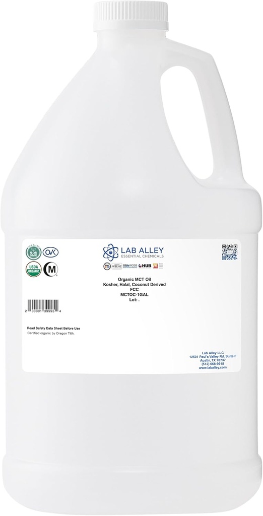 Labo Alley MCT Huile, noix de coco biologique USDA, certifié Kosher, Halal, non-OGM - 1 Gallon