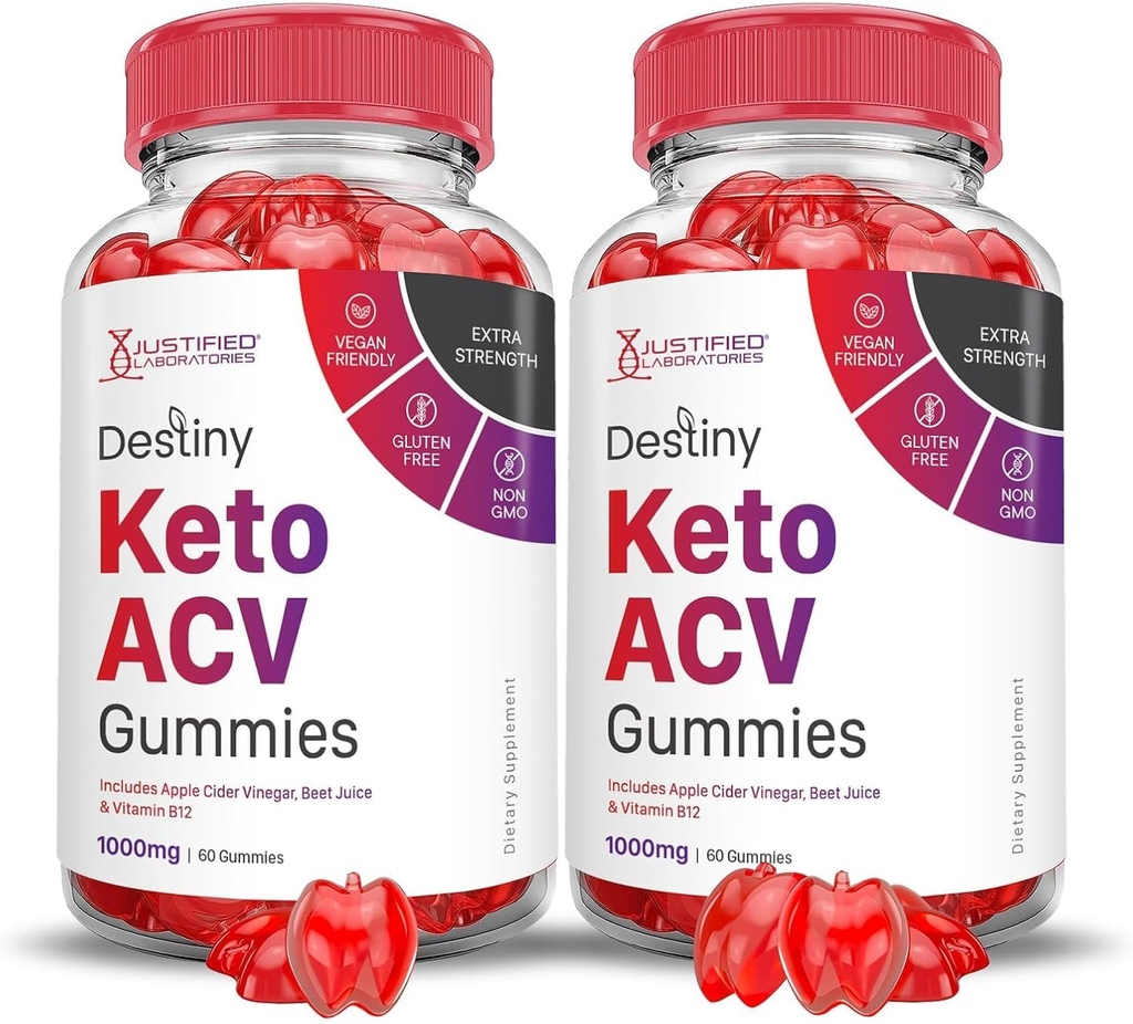 Justified Laboratories (2 Pack Destiny Keto ACV Gummis Advanced Formula 1000MG Destiny Keto Gummies Apfelessig mit Granatapfelfettsaft Pulver B12 Vegan Non GMO 120 Gummys