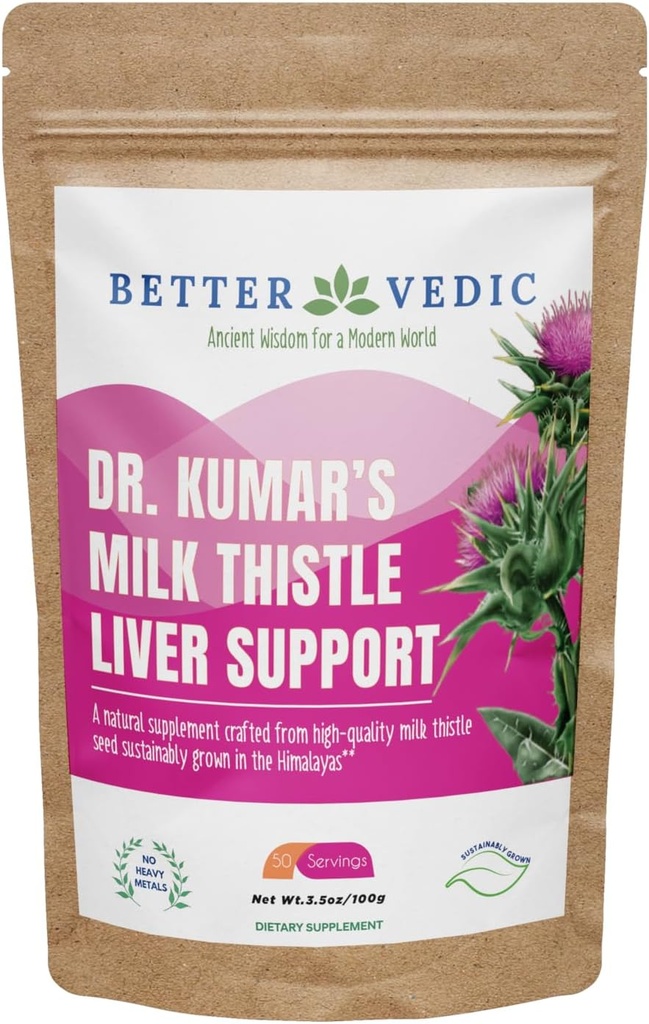Milk Thistle Max - Liver Support - Pure Milk Thistle Powder - Silymarin, Traditionelle Ayurveda Kräuterergänzung - Vegan, Solar getrocknet, keine Konservierungsstoffe - 3.53 oz - 50 Servietten