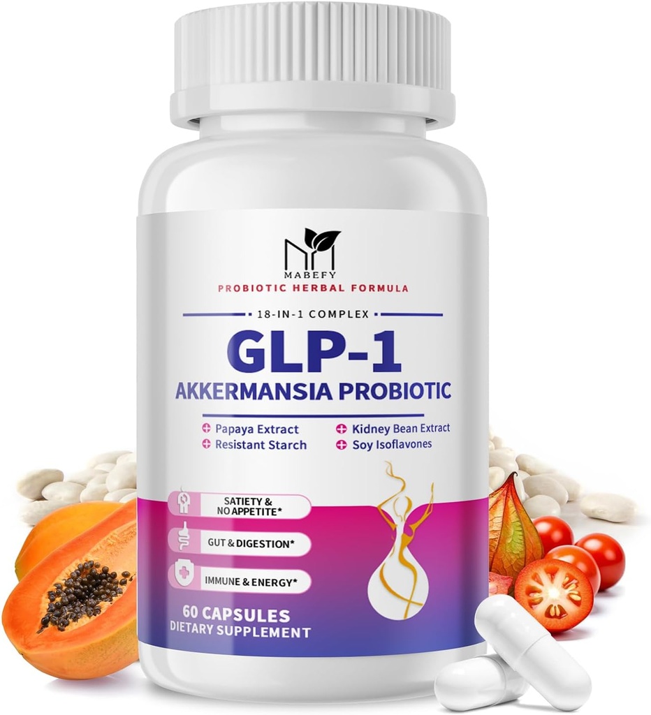 Supplément probiotique d'Akkermansia pour les femmes et les hommes, Prébiotiques naturels pour la digestion, la santé gustative, l'énergie, la santé globale, supplément digestif avec les lsoflavones de soja, Bromelain, 60 capsules