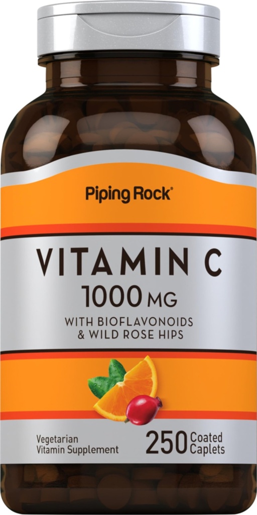 Piping Rock Vitamin C 1000mg | 250 Caplets | mit Bioflavonoiden & Rose HIPS | Vegetarisch, Non-GMO, Glutenfreie Ergänzung