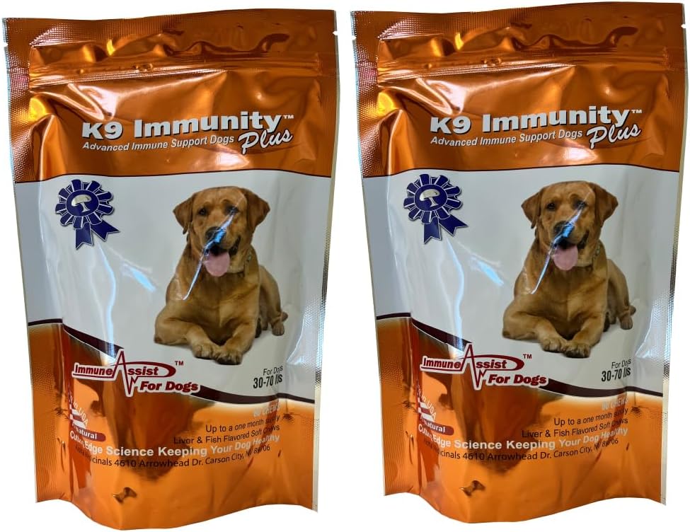 Aloha Medicinals - K9 Immunität Plus - Potent Immun Booster für Hunde 30-70 lbs - Certified Organic – Pilz Enhanced Supplement - Veterinarian Empfohlene Hundegesundheitsergänzung - 60 Chews 2 Pack