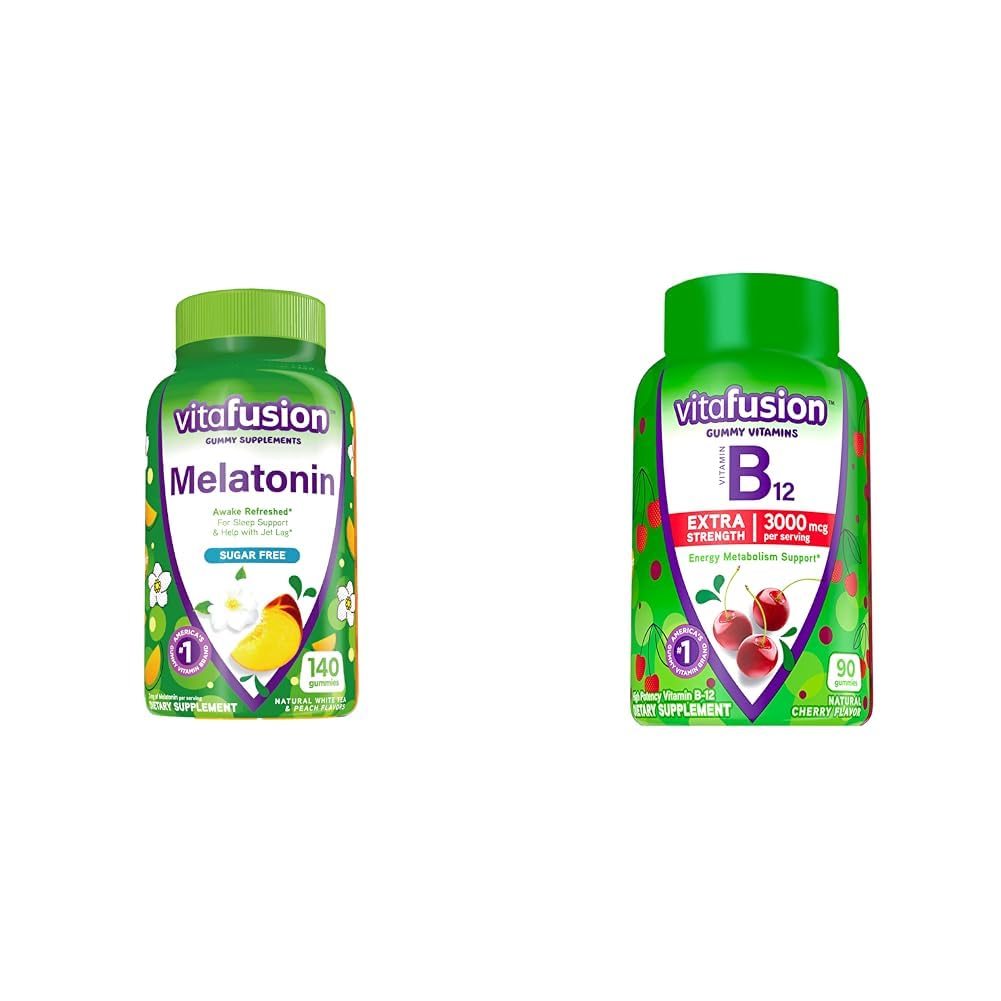 Vitafusion Melatonin 140 Count und Vitamin B12 Gummy Vitamine, 90 Count Cherry Flavor für Energie Stoffwechsel und Nervous System Unterstützung