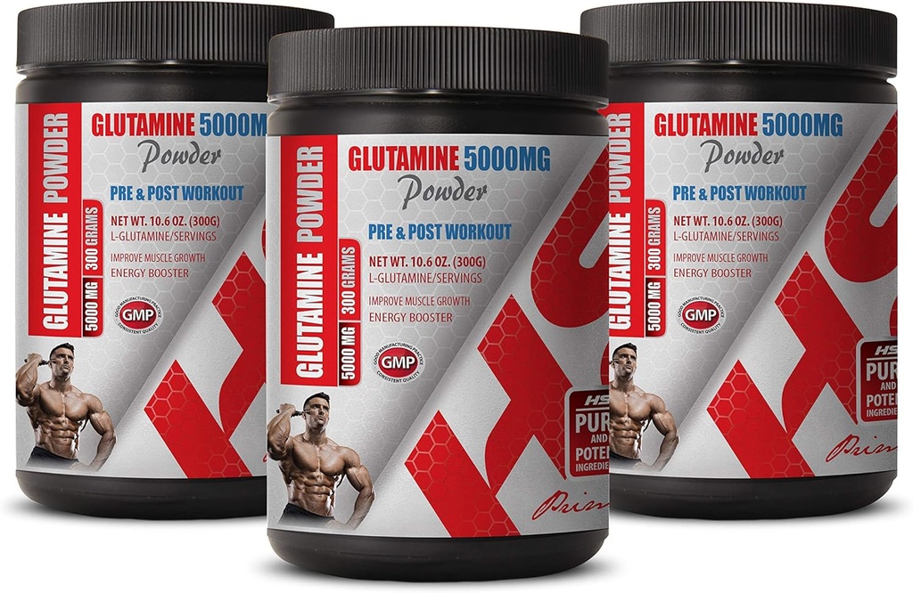 Récupération musculaire Acides aminés - PRE et post-entraînement - Poudre GLUTAMINE 5000MG - Poudre de glutamine Non-GMO - 3 Canettes 900 Grams