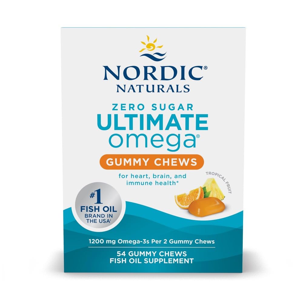Nordic Naturals Zero Sugar Ultimate Omega Gummy Chews - Tropical Fruit - 54 Gummy Chews - Non GMO - Optimale Wellness - 27 Portionen